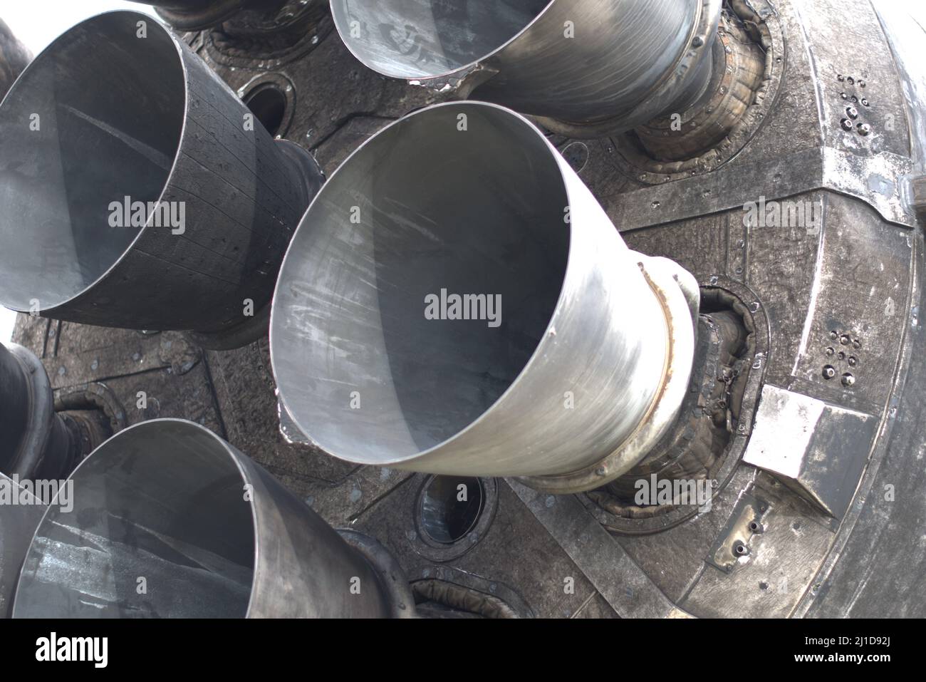 Exhaust nozzles of SpaceX Falcon on display at NASA's Space Center Houston Stock Photo