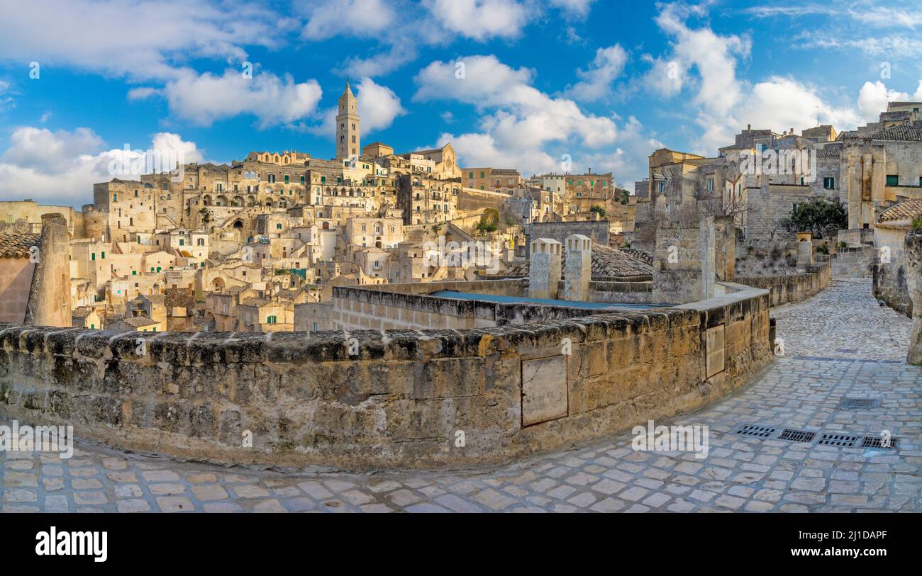 Matera - The cityscape in the evening light. Stock Photo
