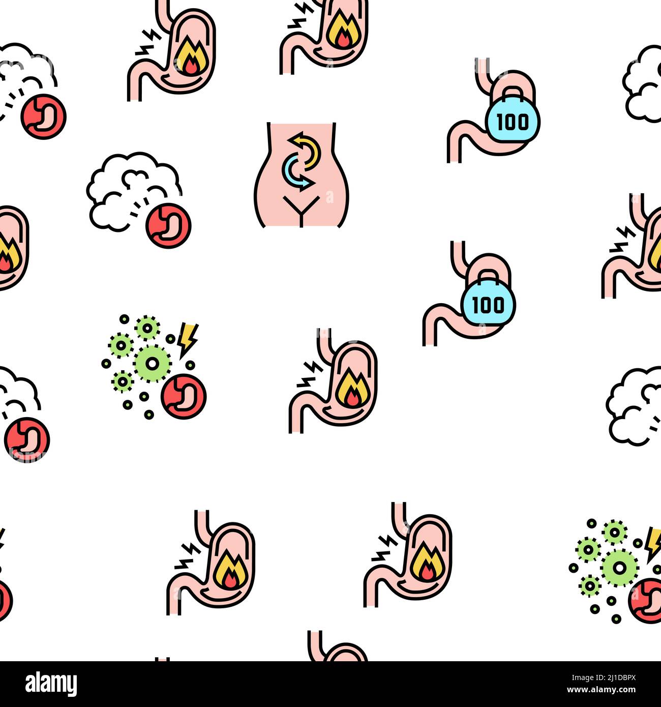 Digestion Disease And Treatment Icons Set Vector Stock Vector Image ...
