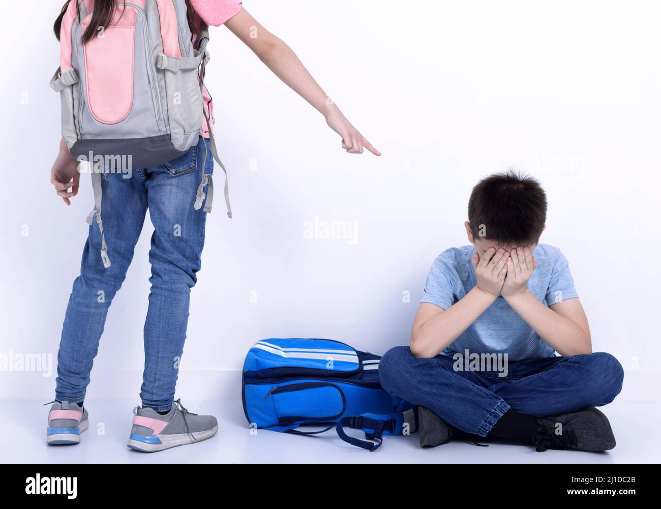 Teenager  student with bullying concept in school Stock Photo