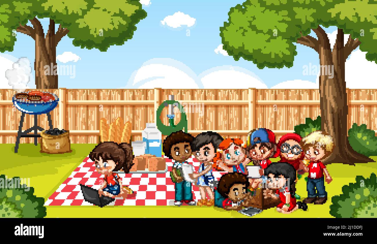 Scene with children in the park illustration Stock Vector Image & Art ...