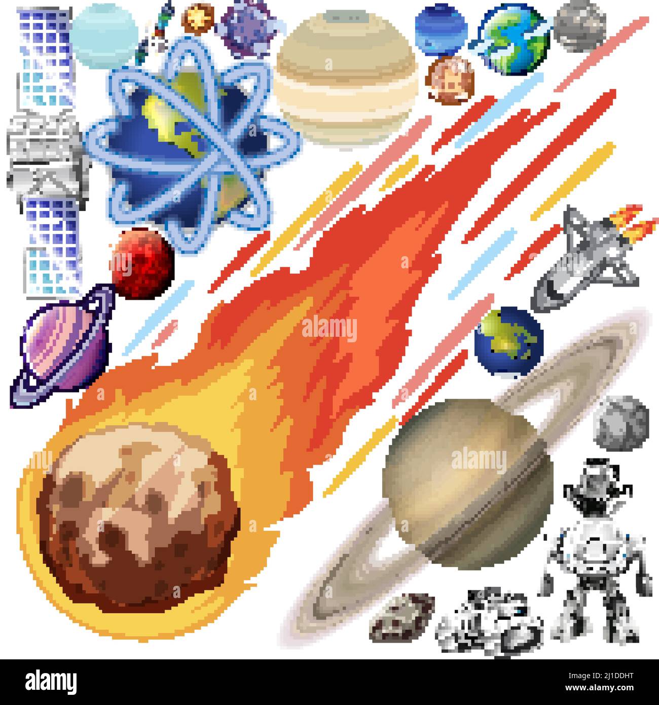Set of space objects on white background illustration Stock Vector ...