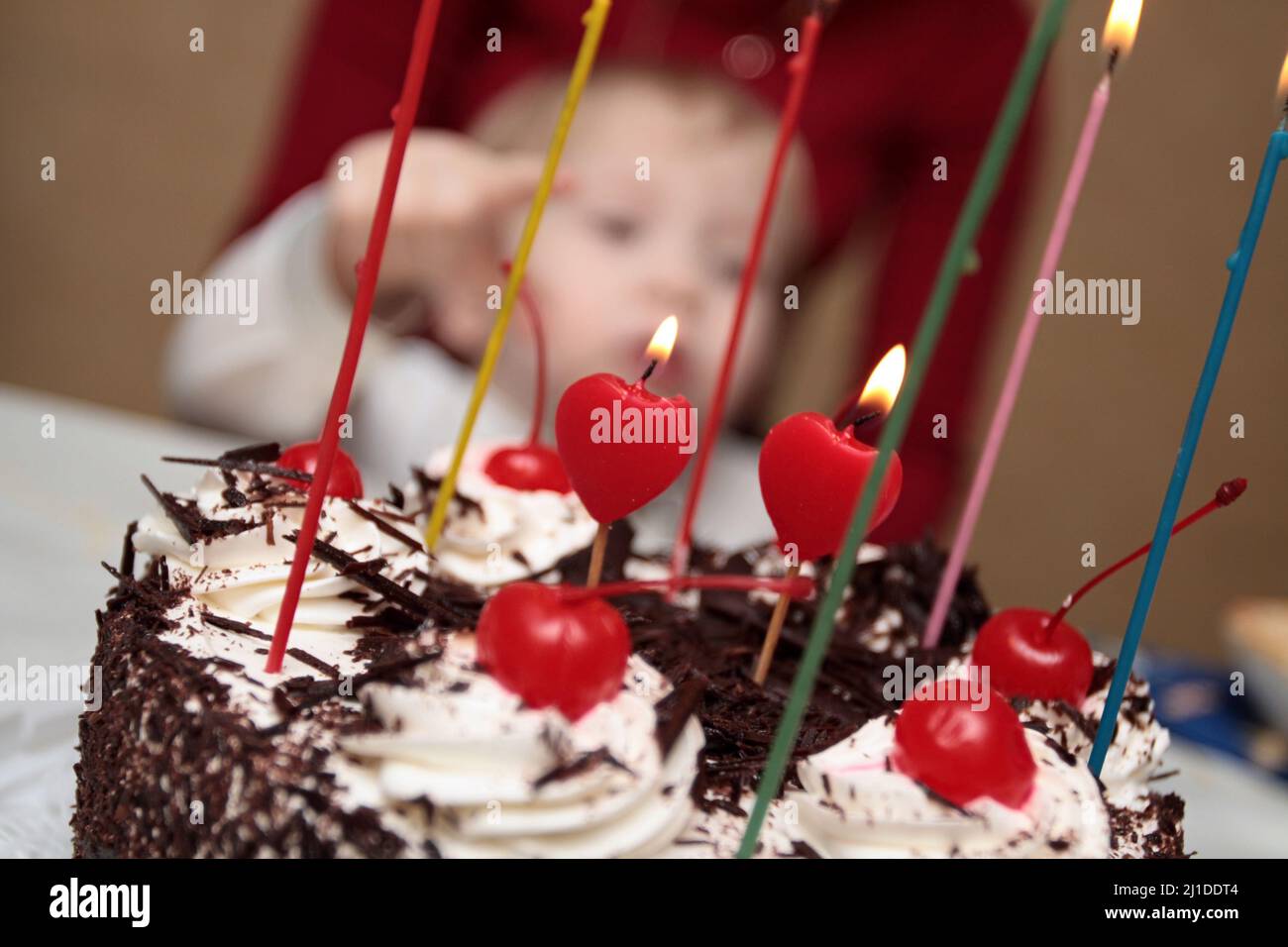 The chocolate cake with the candles, birthday Stock Photo - Alamy