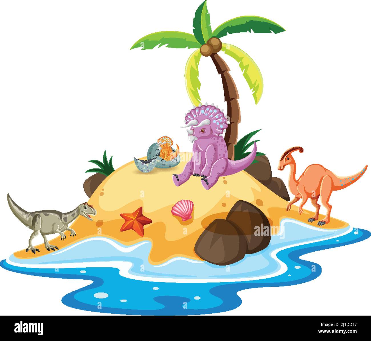 Scene with dinosaurs on island illustration Stock Vector