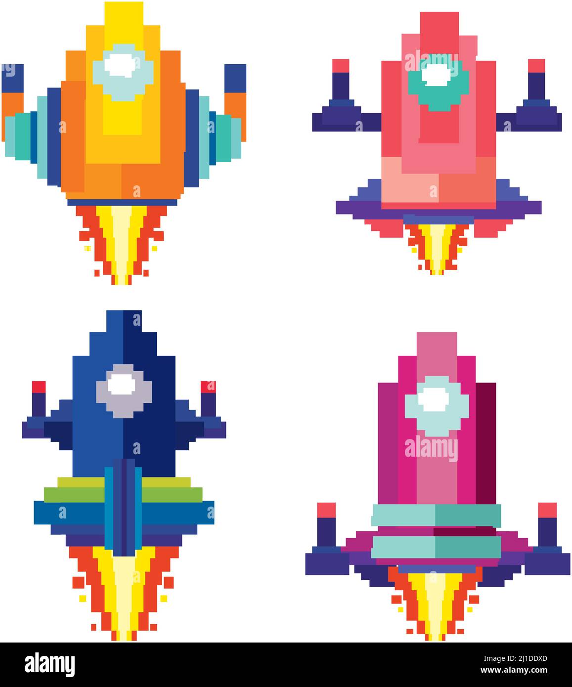 Set of pixel game spaceships isolated illustration Stock Vector Image ...