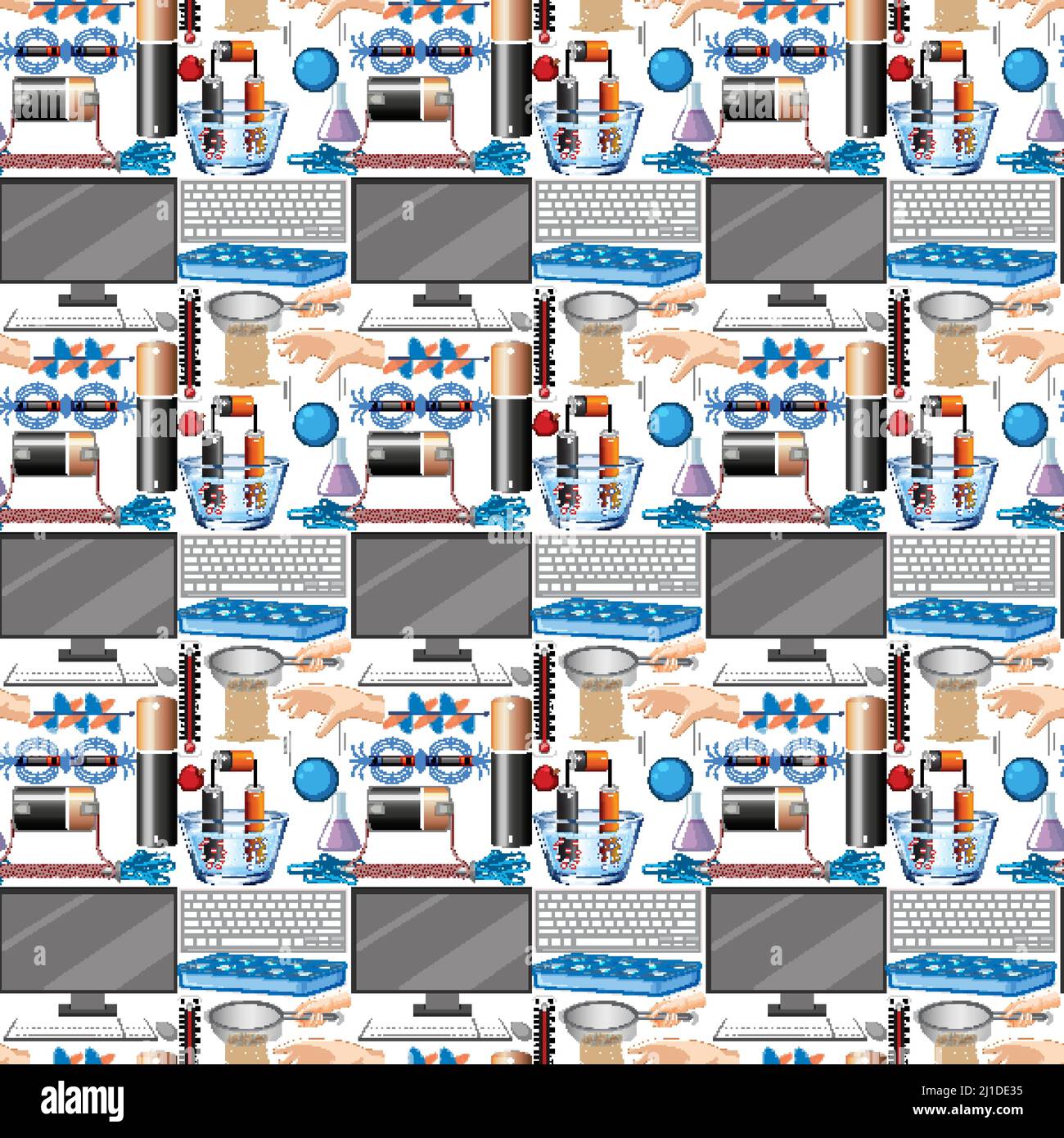 Seamless background with science equipments illustration Stock Vector