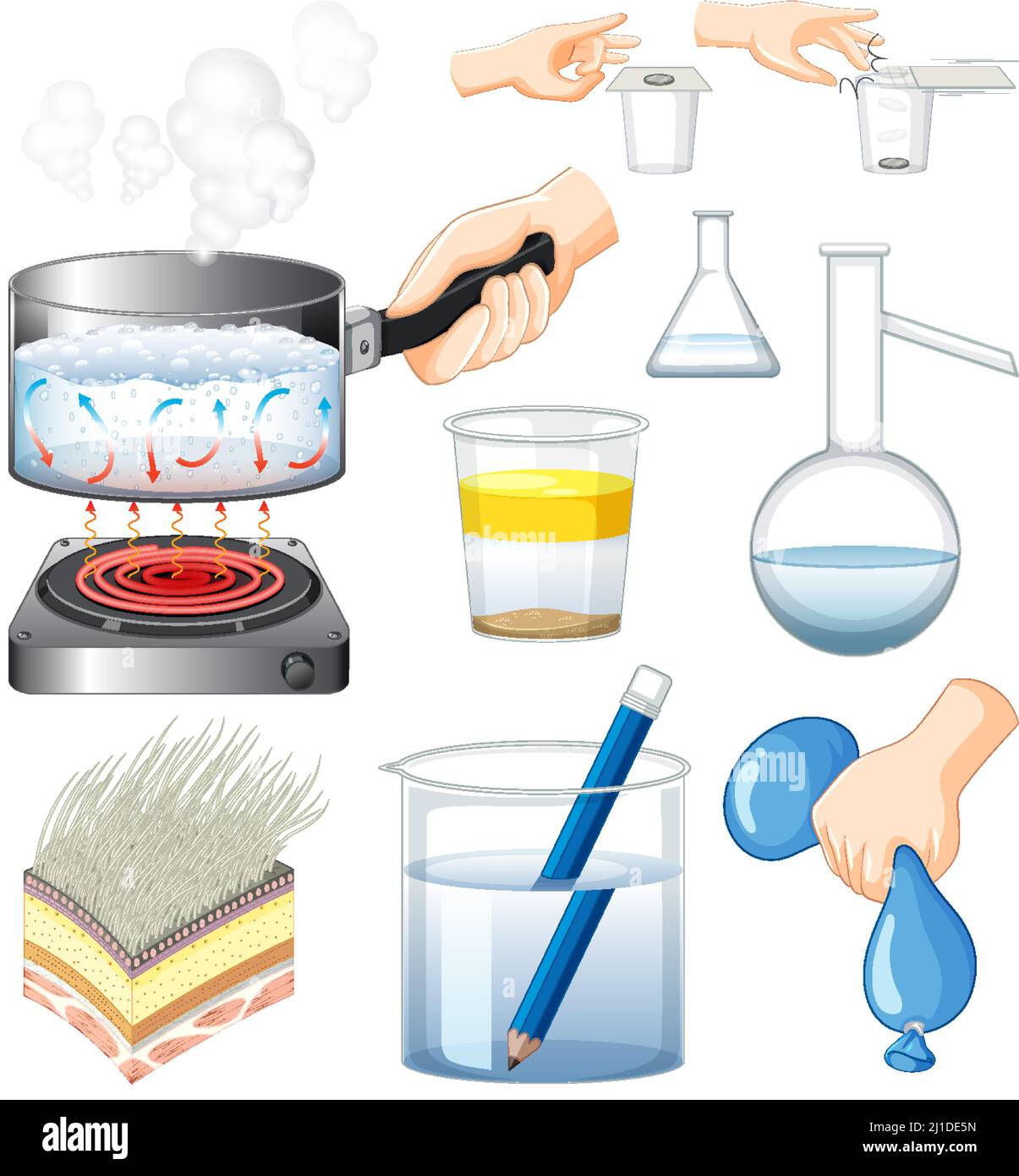 Set of equipment needed for science experiment illustration Stock
