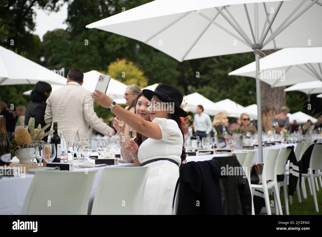 Melbourne, Australia. 25th March 2022. The World's Longest Lunch takes place in Treasury Gardens as part of Melbourne Food and Wine Festival 2022. Credit: Jay Kogler/Alamy Live News Stock Photo
