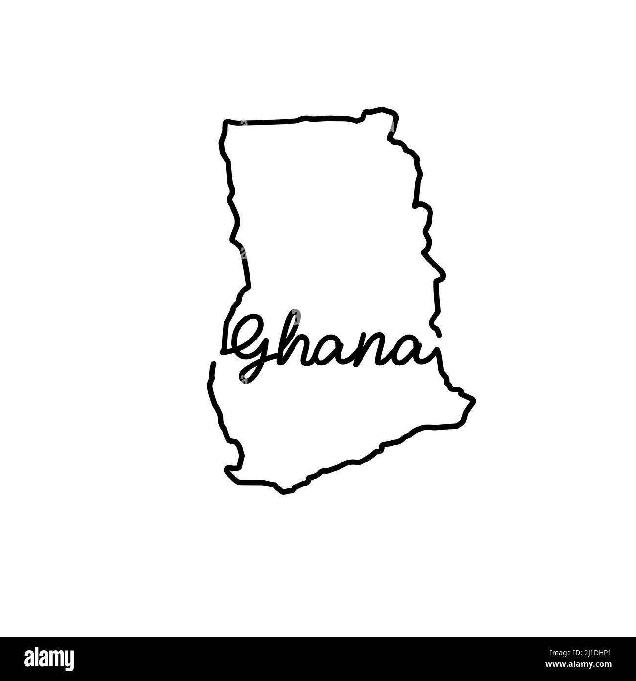 Ghana outline map with the handwritten country name. Continuous line drawing of patriotic home sign. A love for a small homeland. T-shirt print idea. Stock Vector