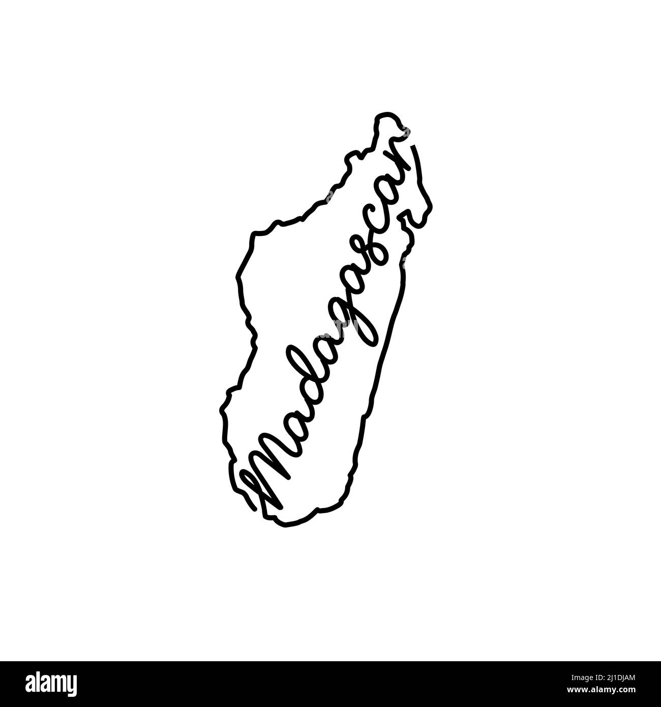 Madagascar outline map with the handwritten country name. Continuous line drawing of patriotic home sign. A love for a small homeland. T-shirt print i Stock Vector