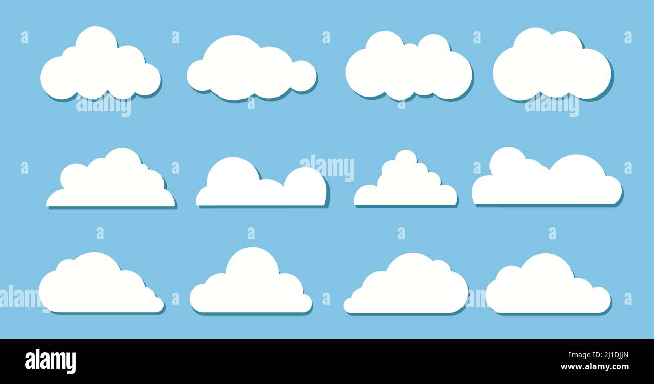 Cloud Icons Set in trendy flat style isolated on blue background. Cloud ...