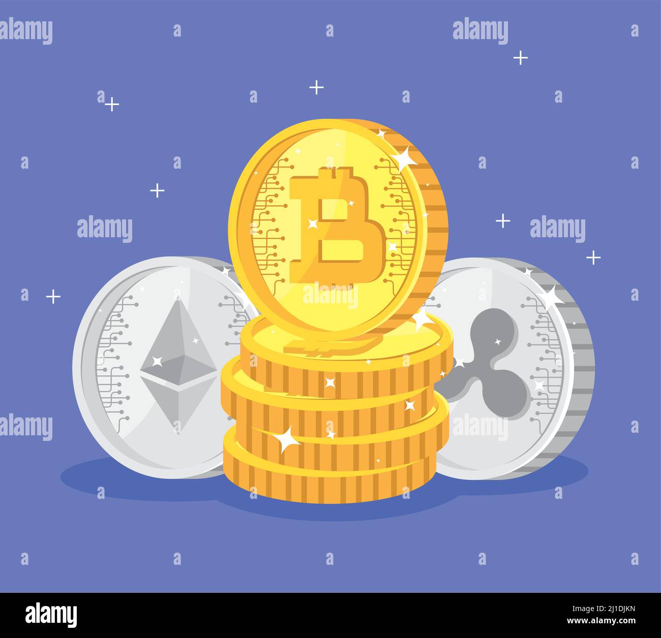 three types de crypto coins Stock Vector