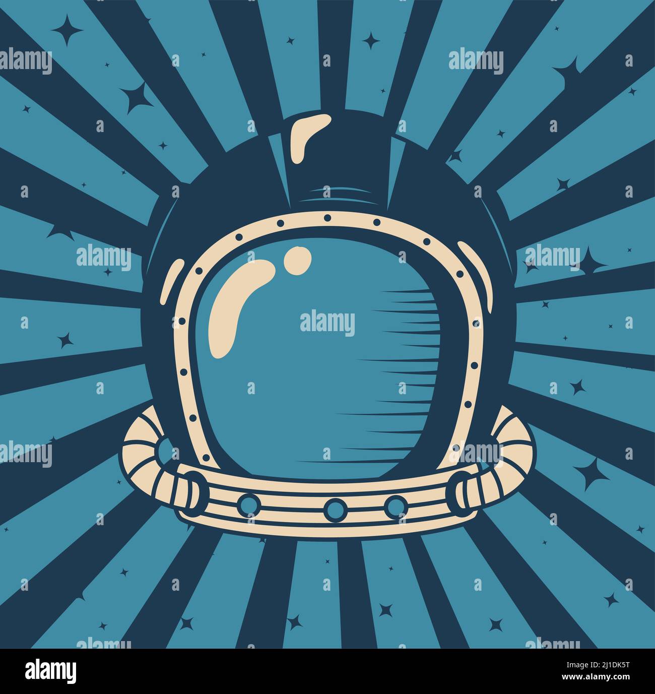 astronaut helmet in sunburst Stock Vector