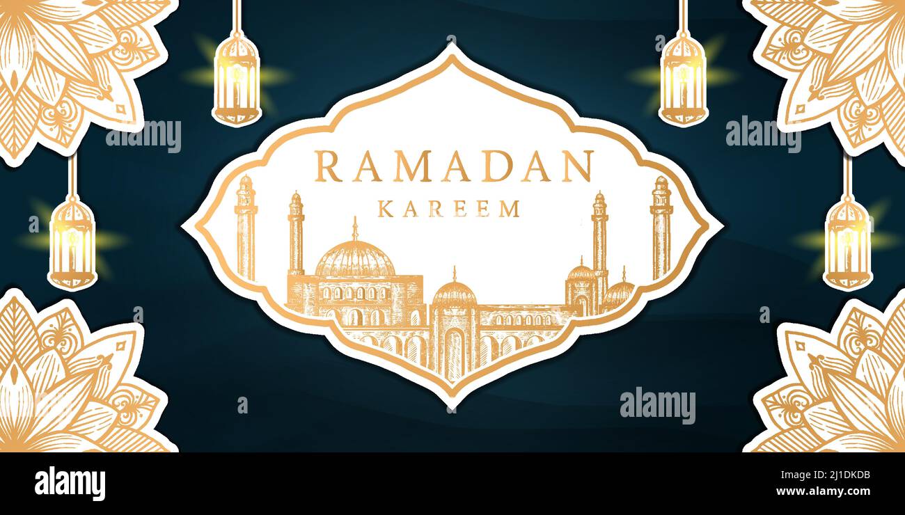 ramadan kareem hand drawn background illustration Stock Vector