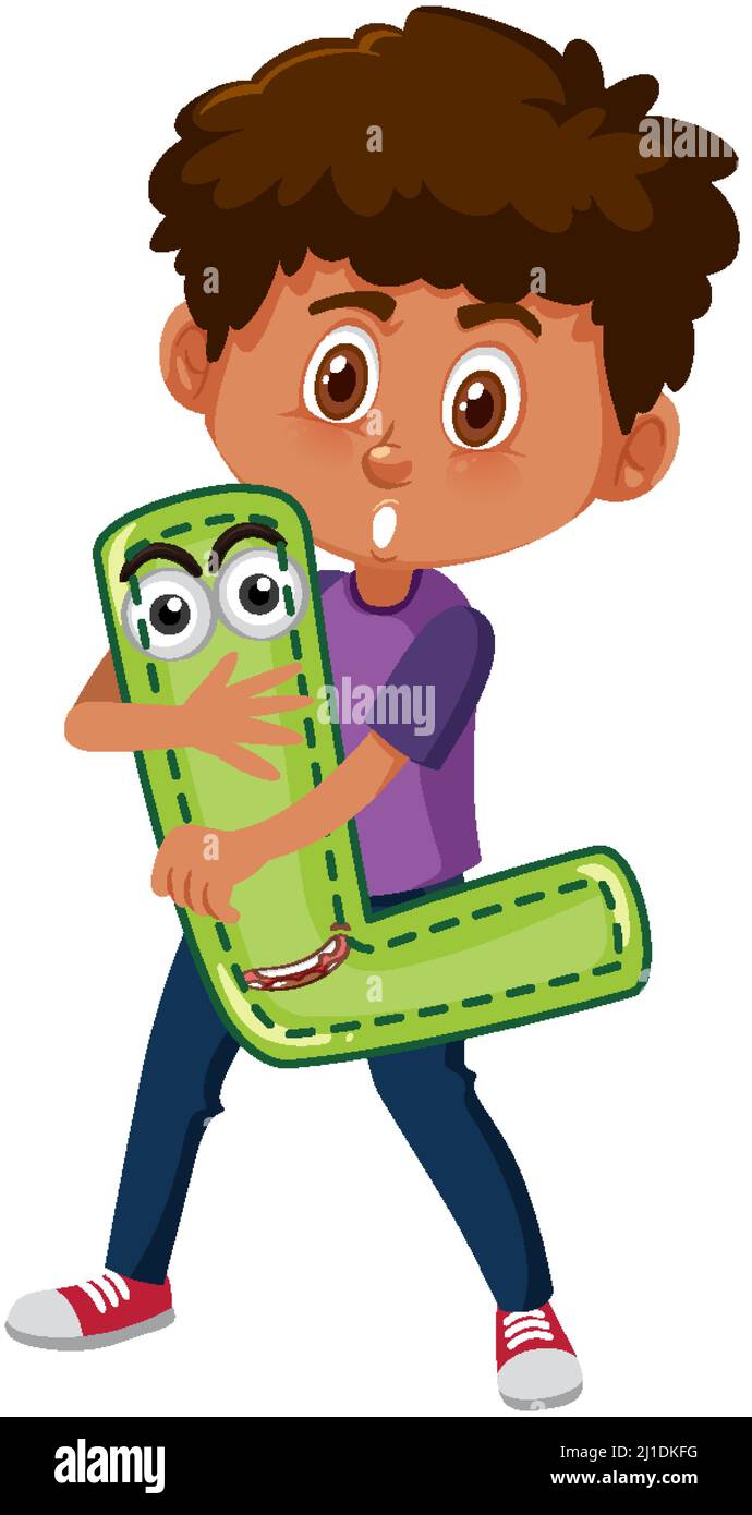 A boy holding alphabet letter on white background illustration Stock ...