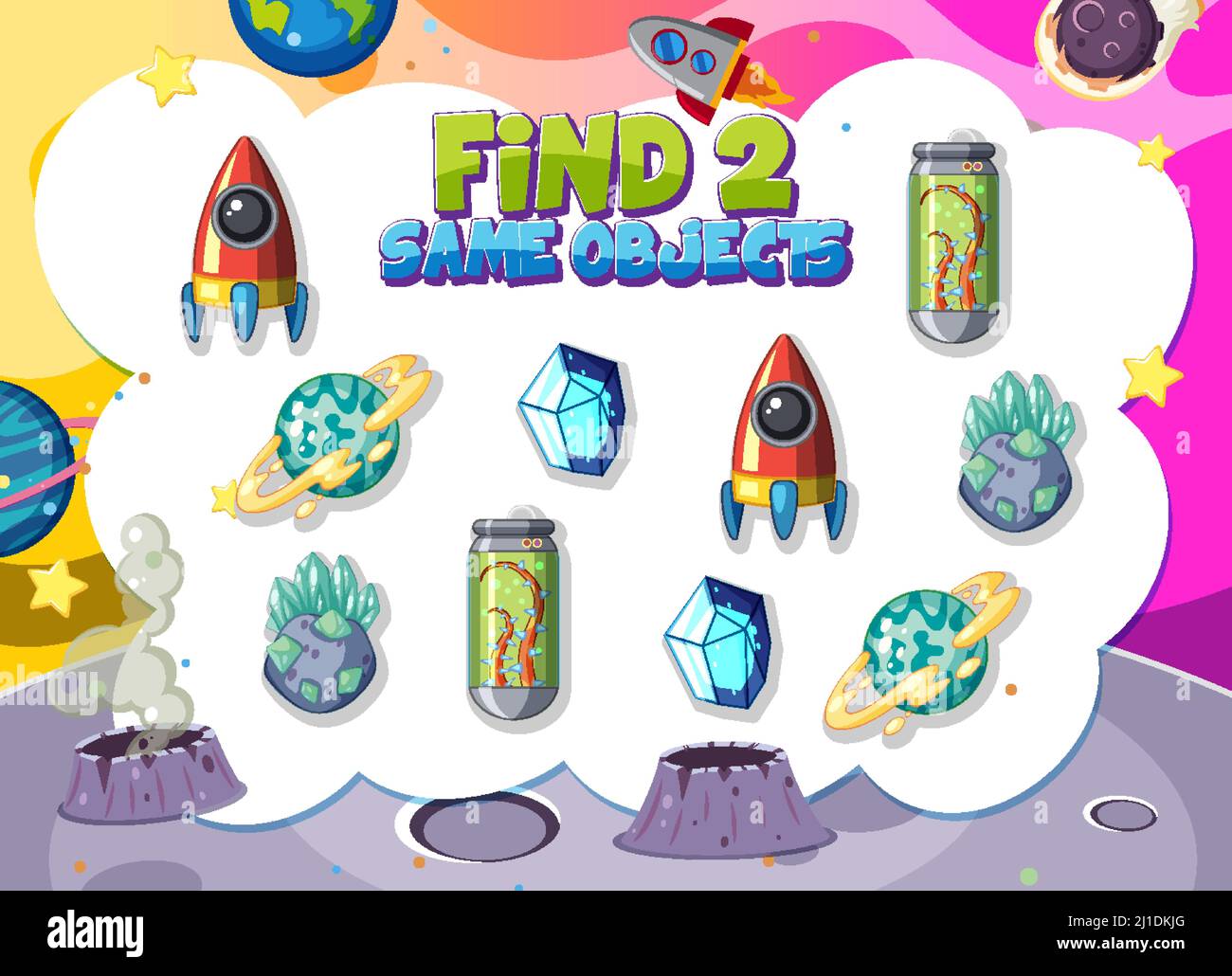 Find object game template of space illustration Stock Vector Image