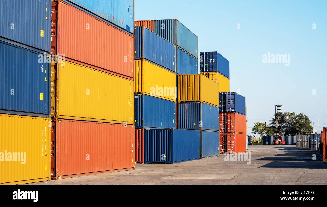 Stack cargo containers box, Cargo freight ship for import export