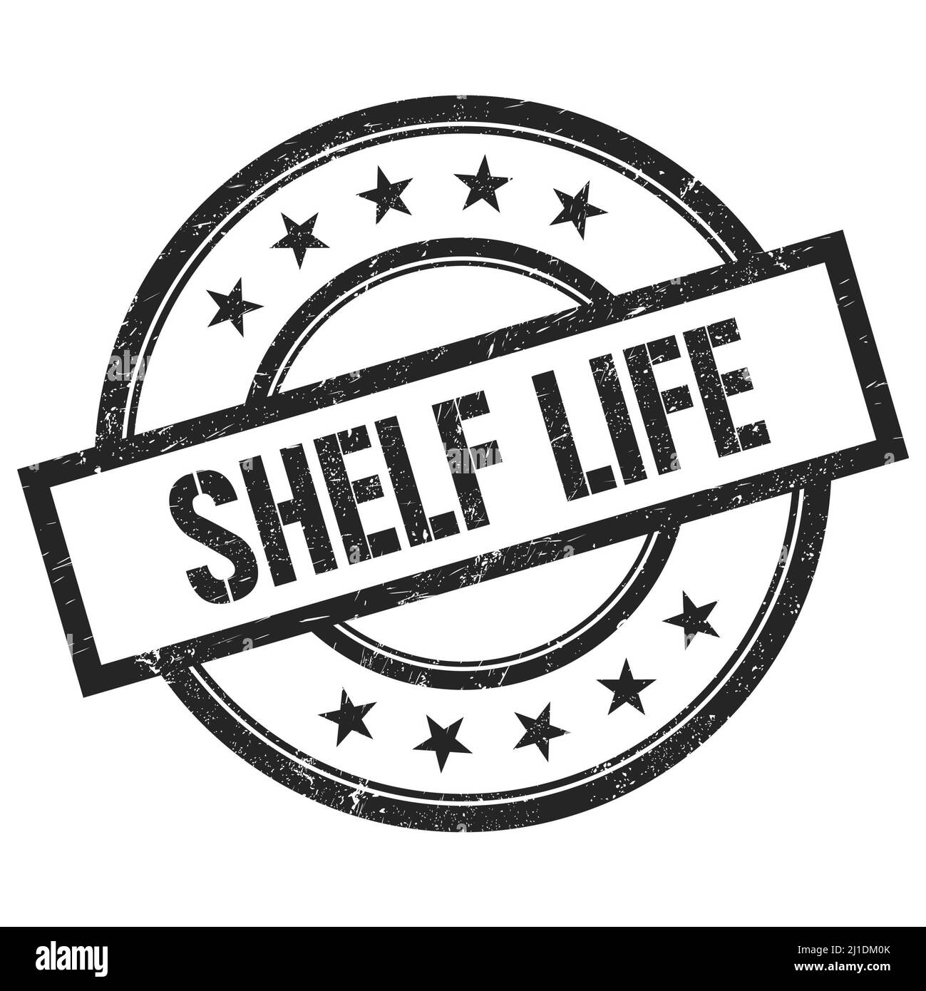 SHELF LIFE text written on black round vintage rubber stamp. Stock Photo