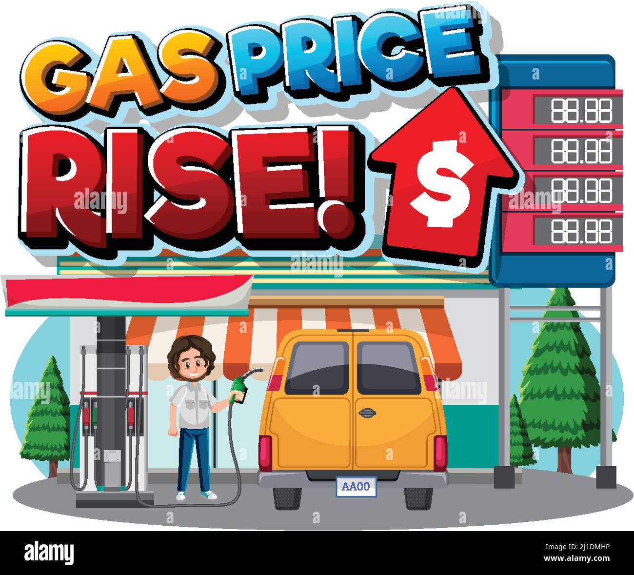 Gas station with gas price rise word logo illustration Stock Vector ...