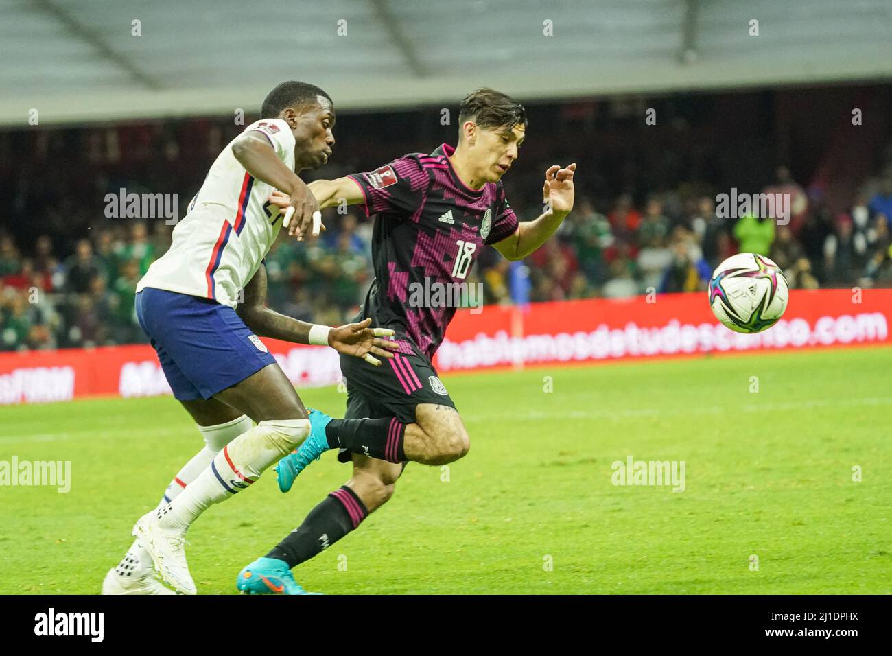 Mexico City, Mexico, March 24, 2022,  Mexico Defender Gerardo Daniel Arteaga Zamora #18 fight to keep the ball during the 2022 World Cup Qualifier at Allianz Field.  (Photo Credit:  Marty Jean-Louis) i Stock Photo