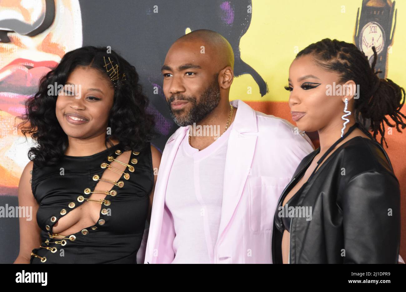 Los Angeles, California, USA. 24th Mar, 2022. Actress Dominique Fishback, Actor Donald Glover and Singer/Actress Chloe Bailey attend the Premiere of FX's 'Atlanta' Season 3 at Hollywood Forever Cemetery on March 24, 2022 in Los Angeles, California, USA. Credit: Barry King/Alamy Live News Stock Photo