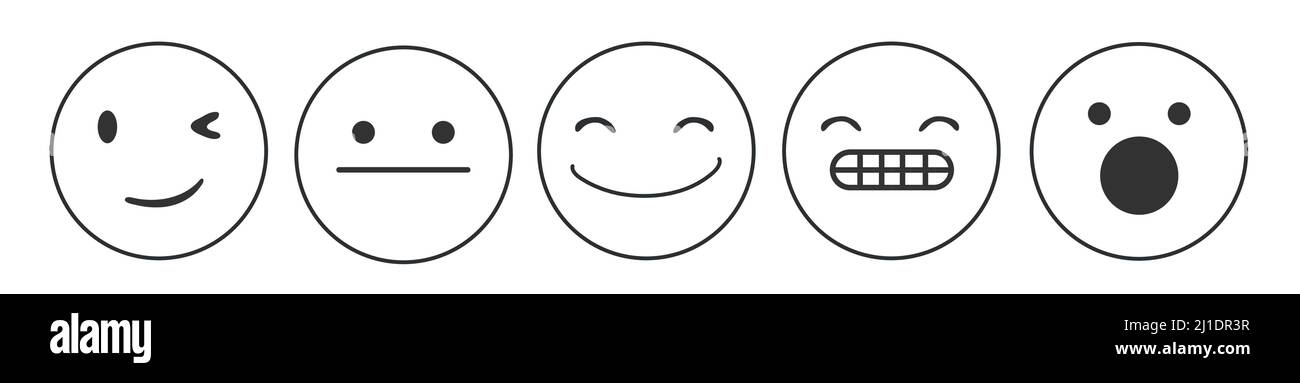 Iconic illustration of satisfaction level. Range to assess the emotions of your content. Feedback in form of emotions. Stock Vector