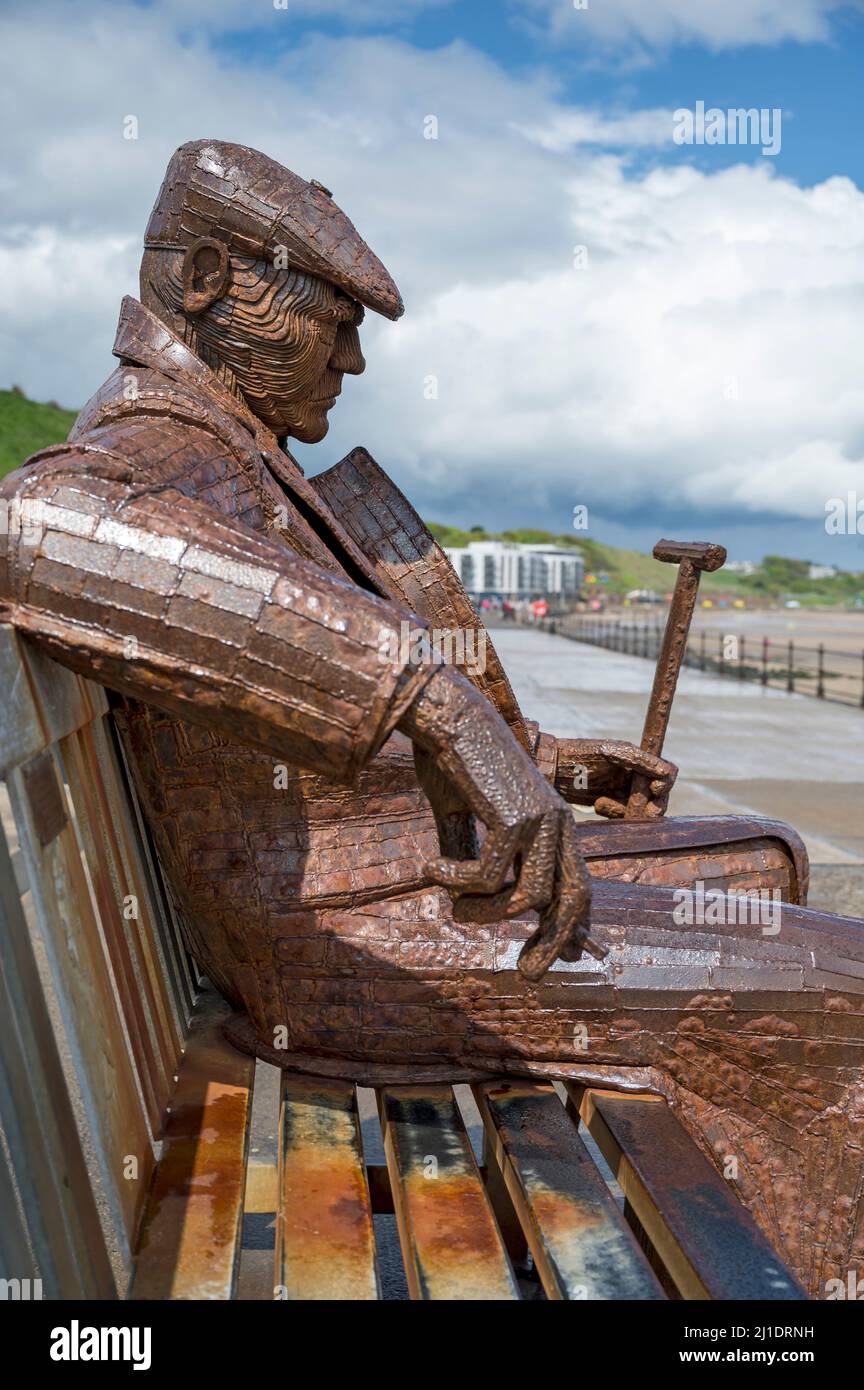 Freddie Gilroy and the Belsen Stragglers, a steel sculpture in North Bay, Scarborough, North Yorkshire, England Stock Photo