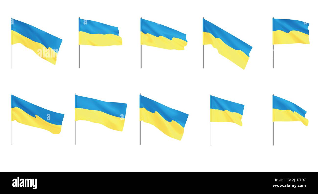 Ukraine flags. National Ukrainian yellow blue flags Stock Vector Image