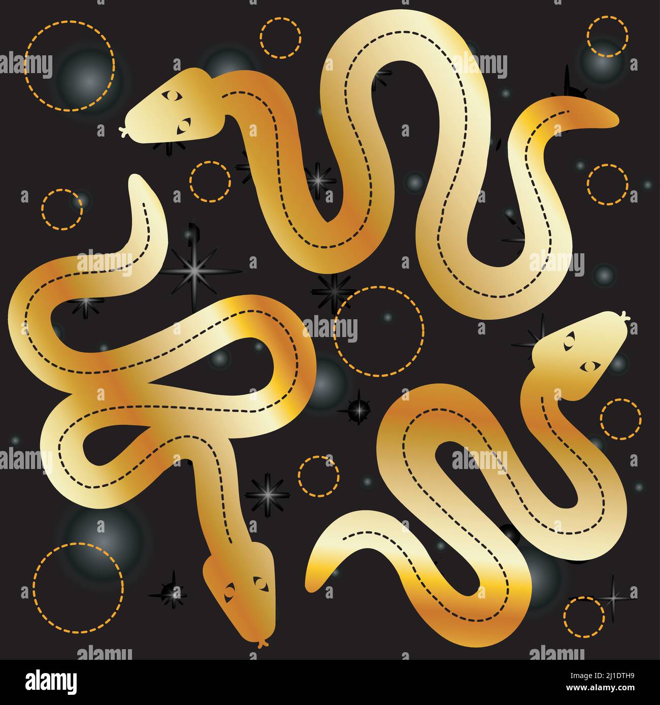 Esoteric Mystic occult magical sacral snakes in gold Stock Vector