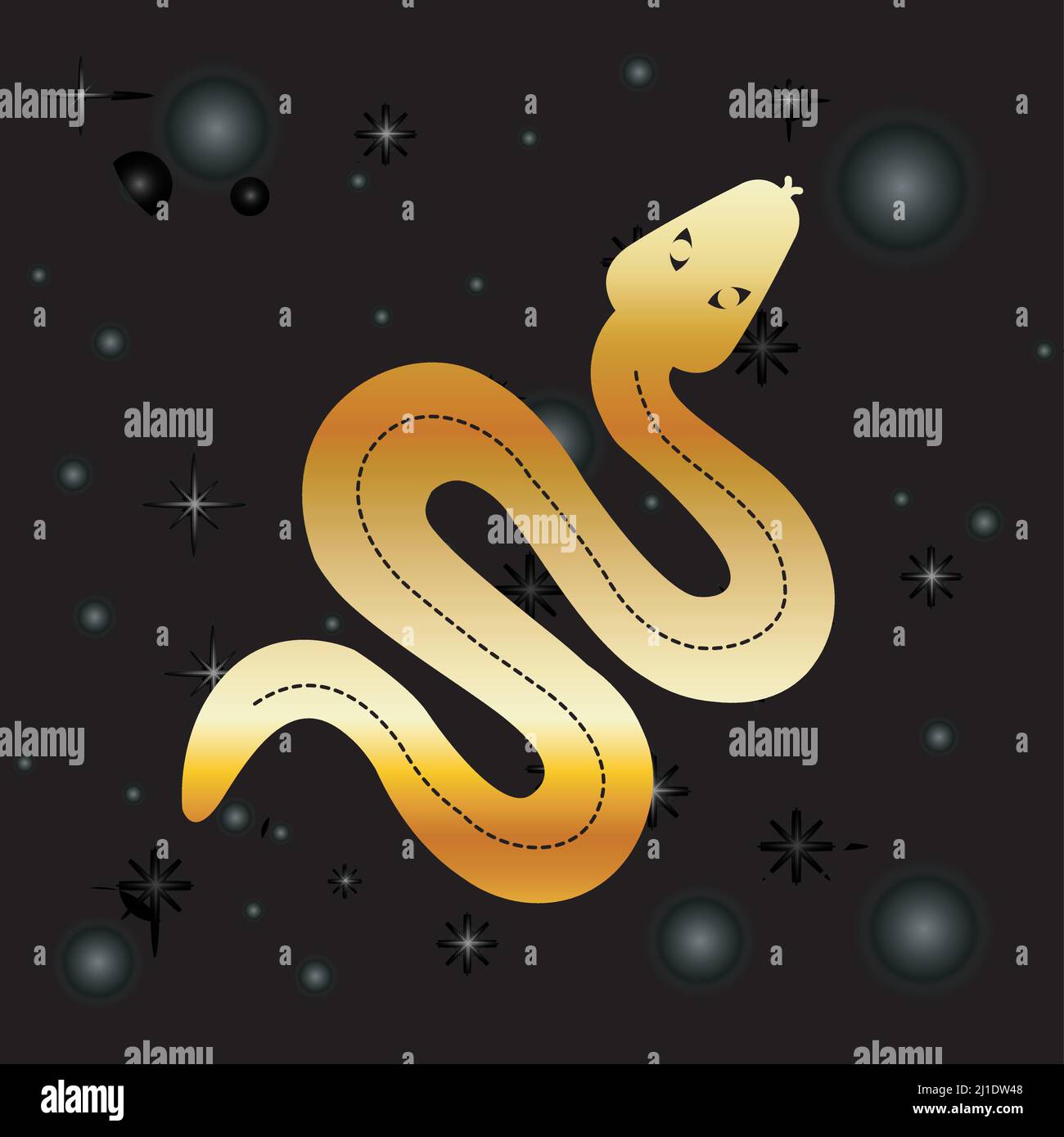 Mystical golden serpentine with stars on black Stock Vector
