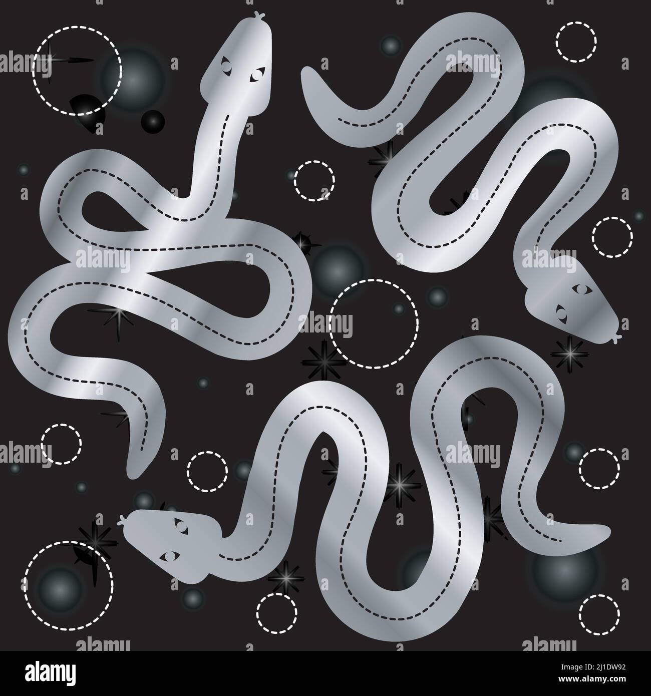 Esoteric Mystic occult magical sacral snakes in silver Stock Vector