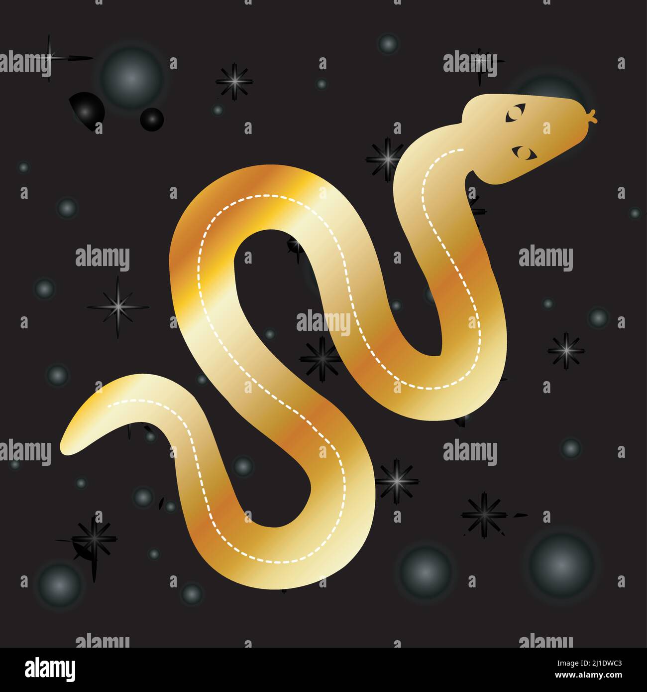 Magical golden serpentine with stars on black Stock Vector