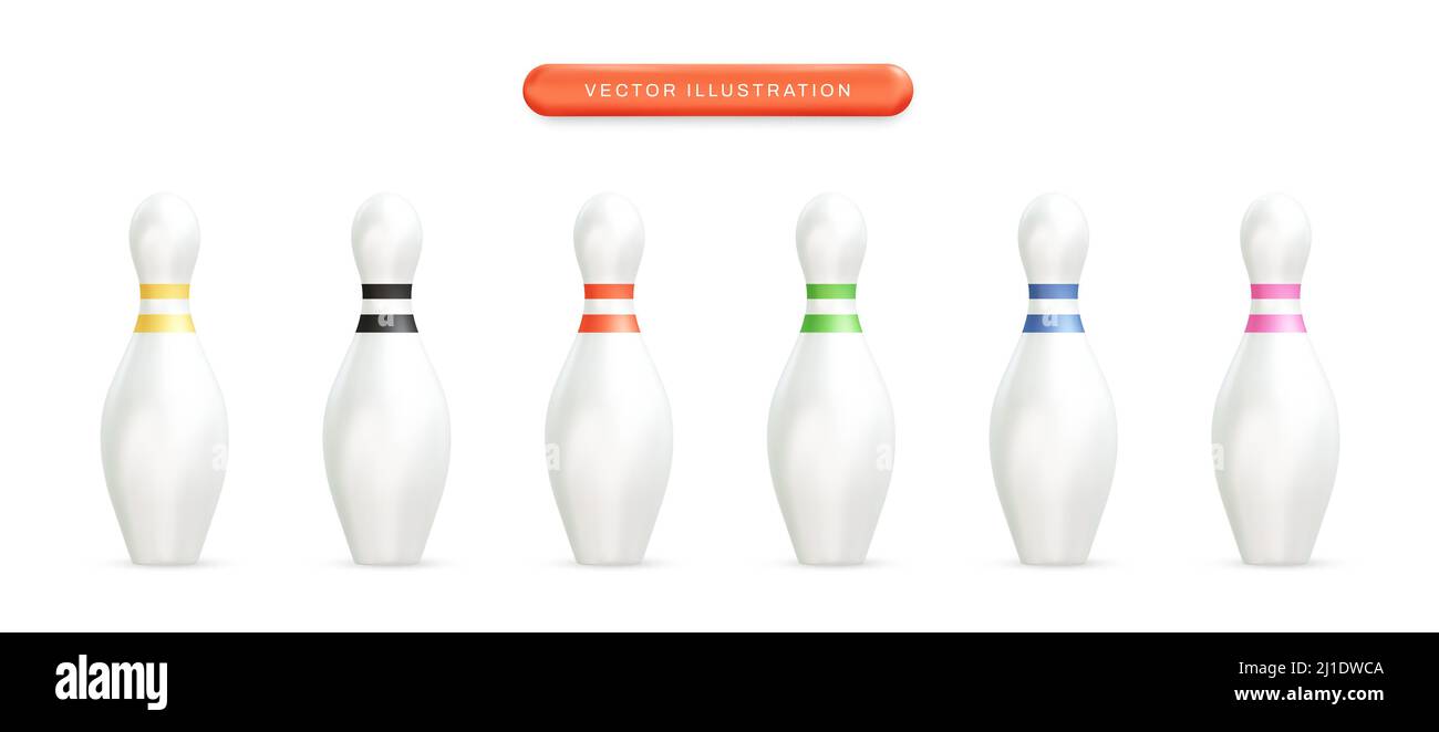 Bowling pins realistic 3d vector illustration set Stock Vector