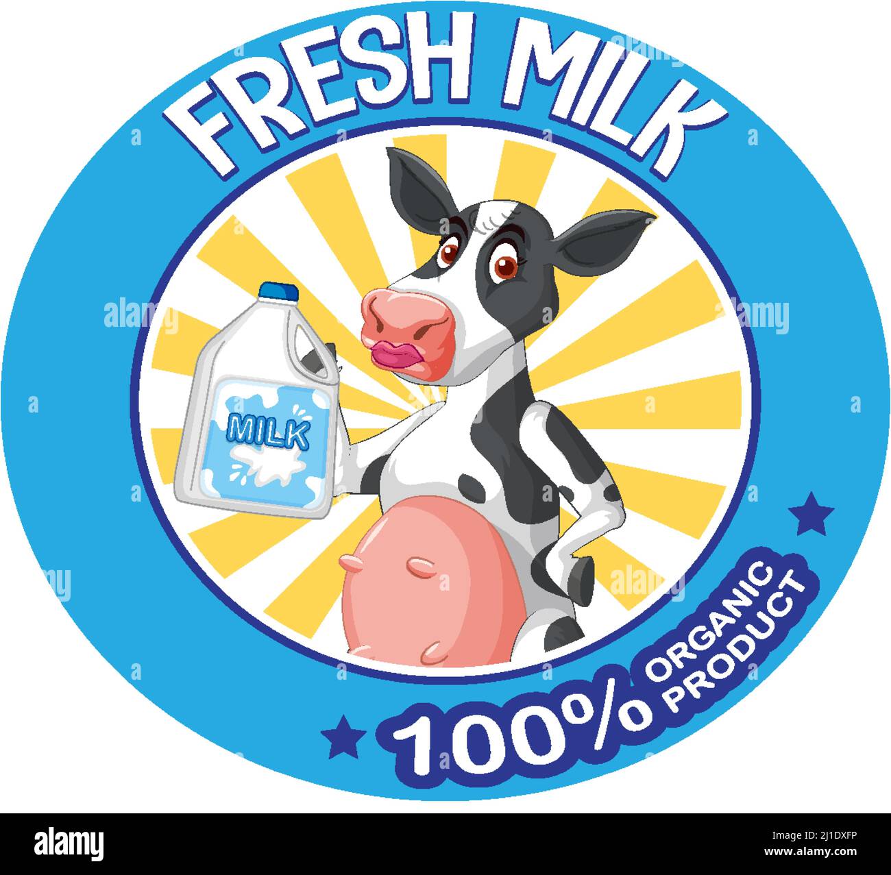 Cartoon cow with fresh milk label illustration Stock Vector Image & Art