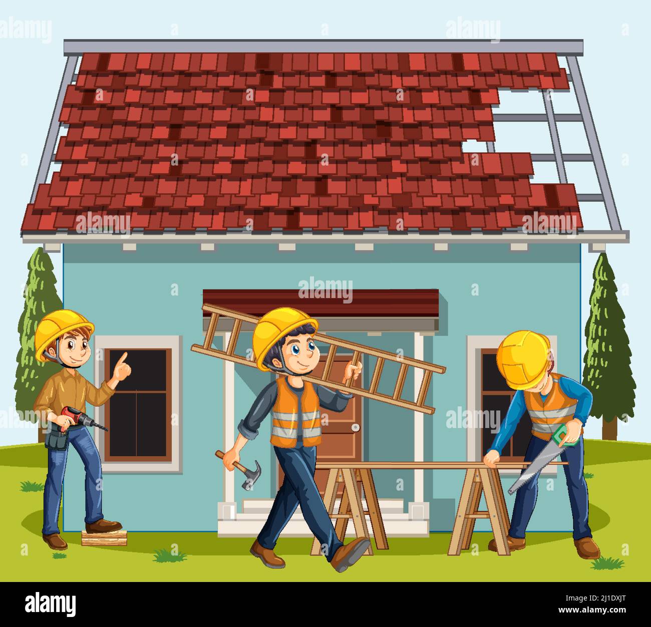 Cartoon scene of building house construction site illustration Stock Vector  Image & Art - Alamy
