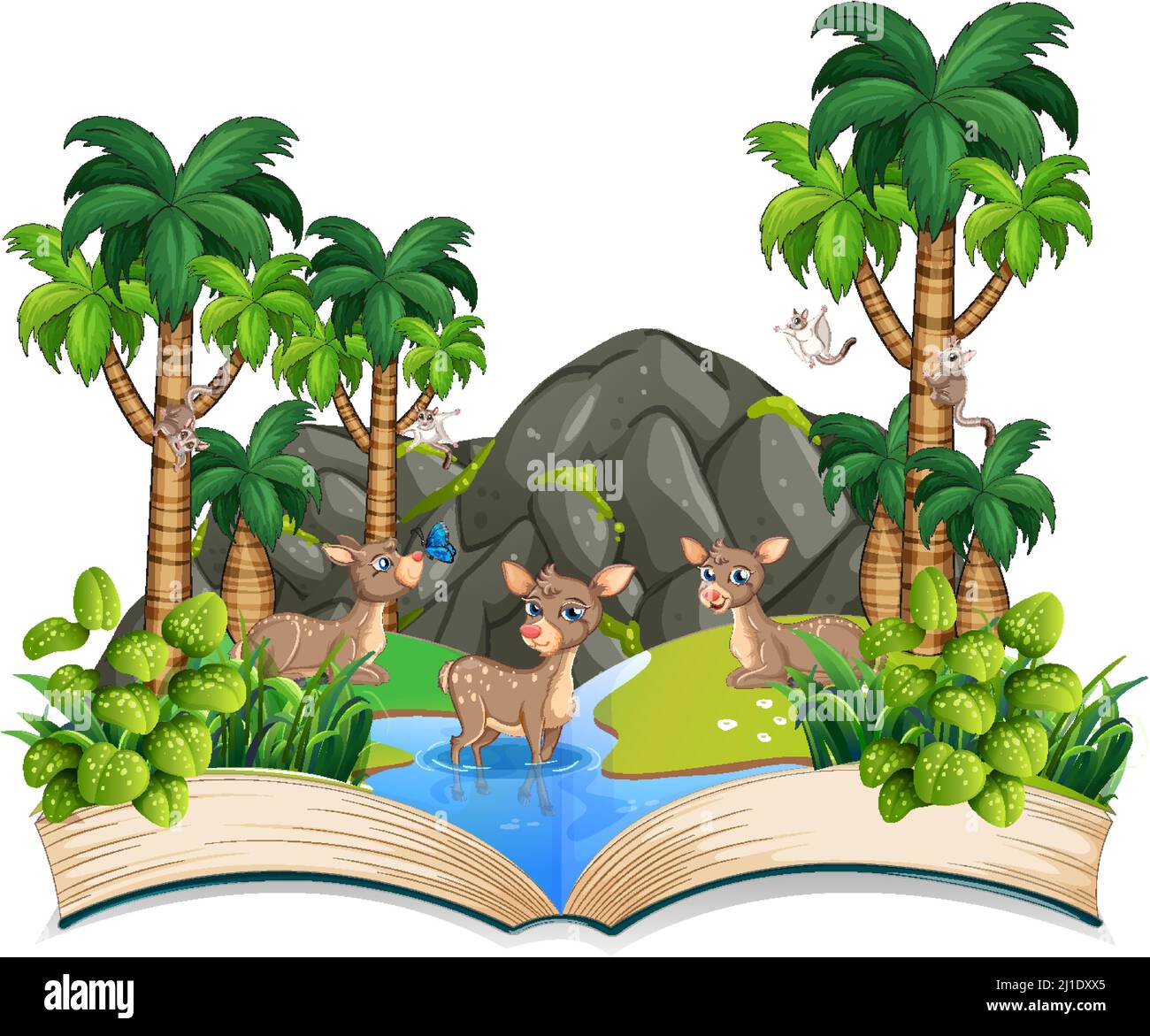 Nature scene with many deers in river illustration Stock Vector Image ...