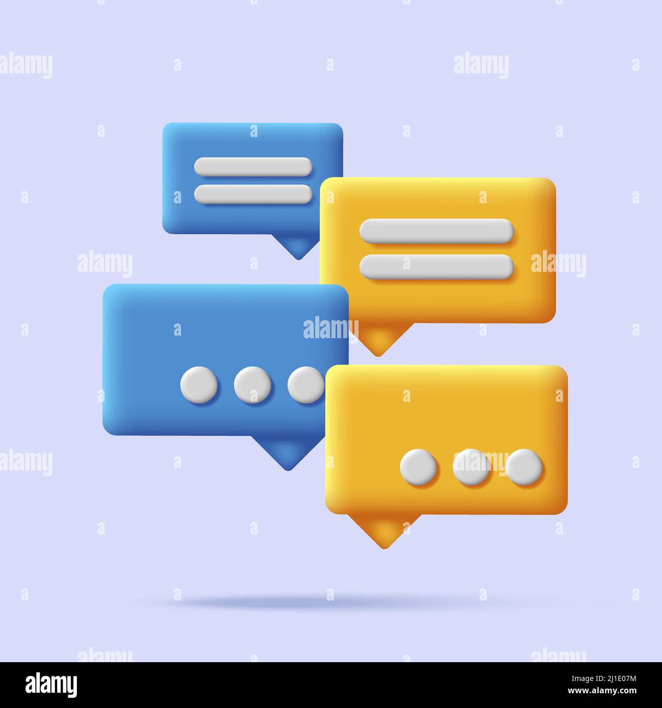 3d chat message bubbles composition, render yellow and blue shapes Stock Vector
