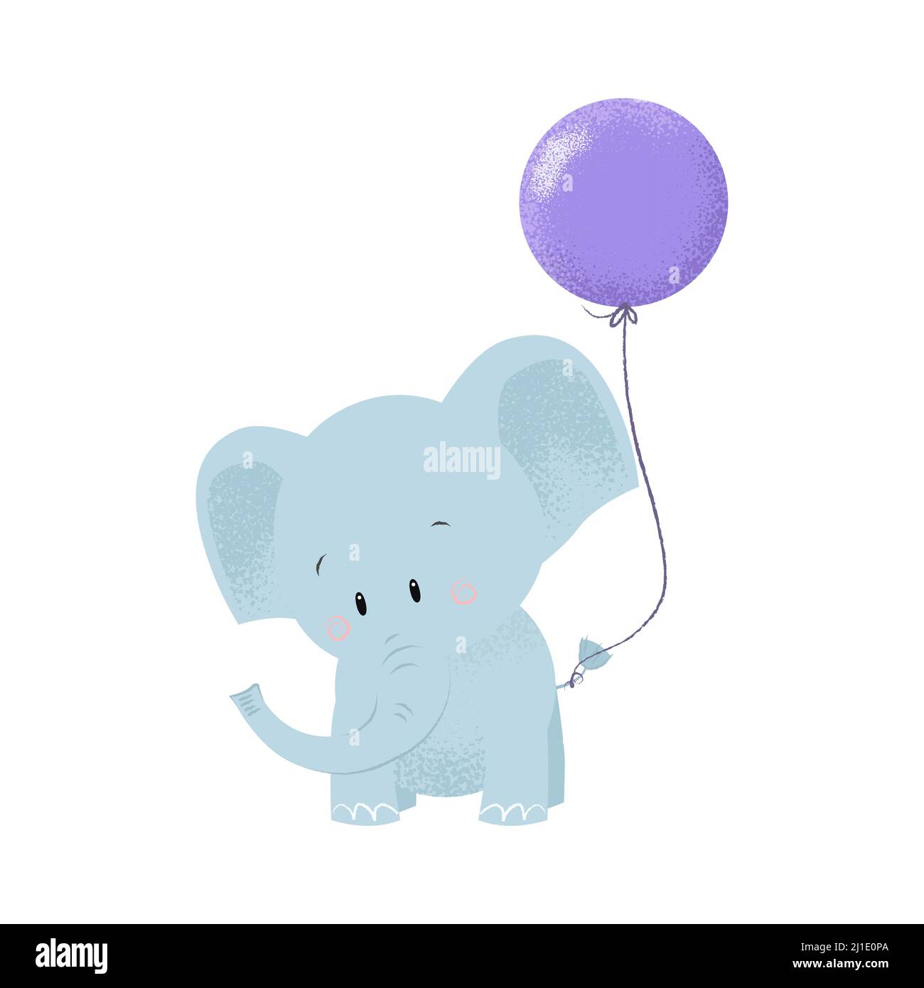 Cute baby elephant with air balloon tied on tail. Celebration concept. Vector illustration can be used for topics like holiday, birthday, anniversary Stock Vector