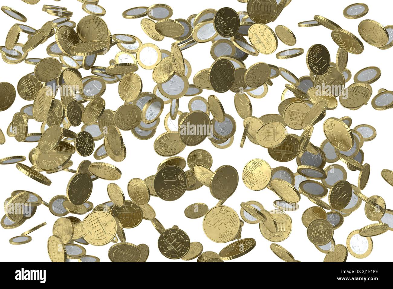 Concept idea of lots falling/dropping euro coins, to represent a poor European economy or devaluation of European money that could cause a depression. Stock Photo