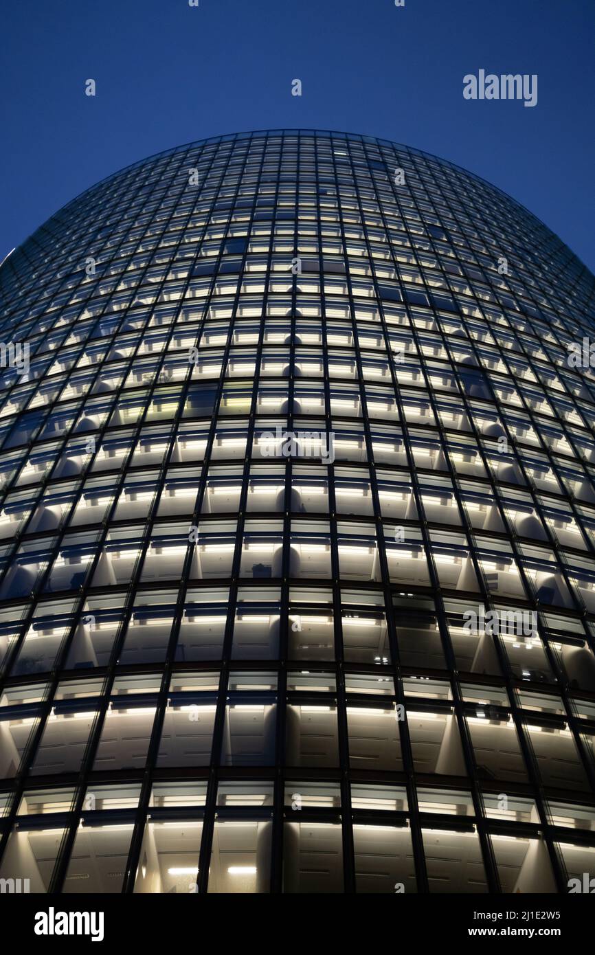 26.01.2022, Germany, Berlin, Berlin - The Bahntower is the headquarters of the umbrella company of the Deutsche Bahn AG, Alte Potsdamer Strasse (Potsd Stock Photo