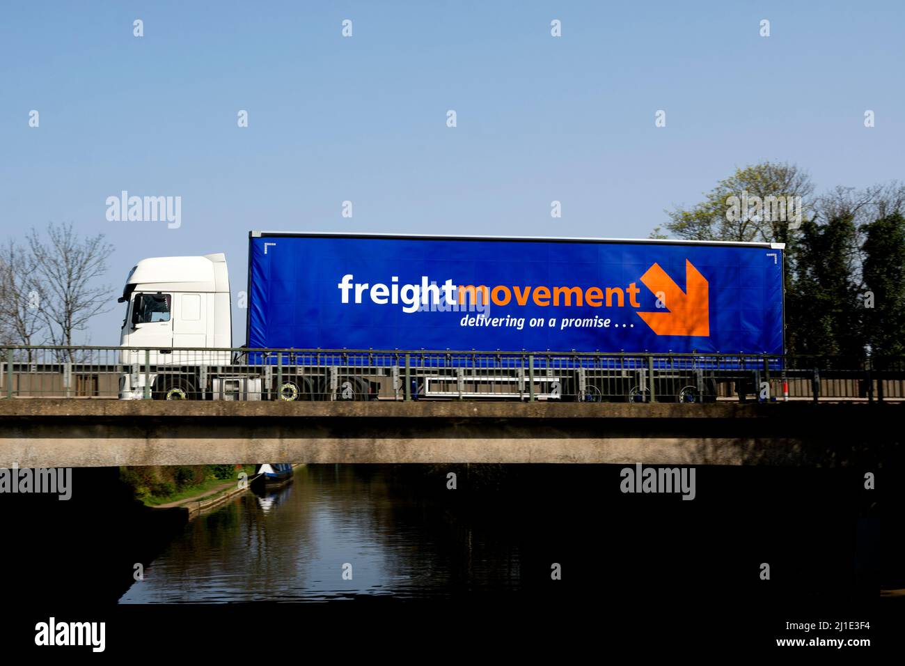 Freight Movement lorry on the A46 road passing over the Grand Union Canal, Warwick, UK Stock Photo