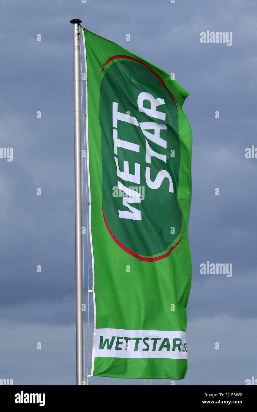 16.10.2021, Germany, Saxony-Anhalt, Magdeburg - Flag of the betting company Wettstar. 00S211016D646CAROEX.JPG [MODEL RELEASE: NO, PROPERTY RELEASE: NO Stock Photo