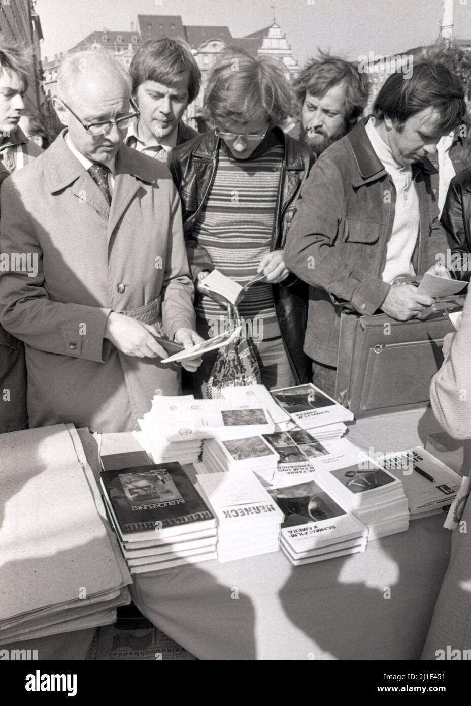 25.04.1979, GDR, Leipzig District, Leipzig - People at the 1st Leipzig book market. 00S790425D026CAROEX.JPG [MODEL RELEASE: NO, PROPERTY RELEASE: NO ( Stock Photo