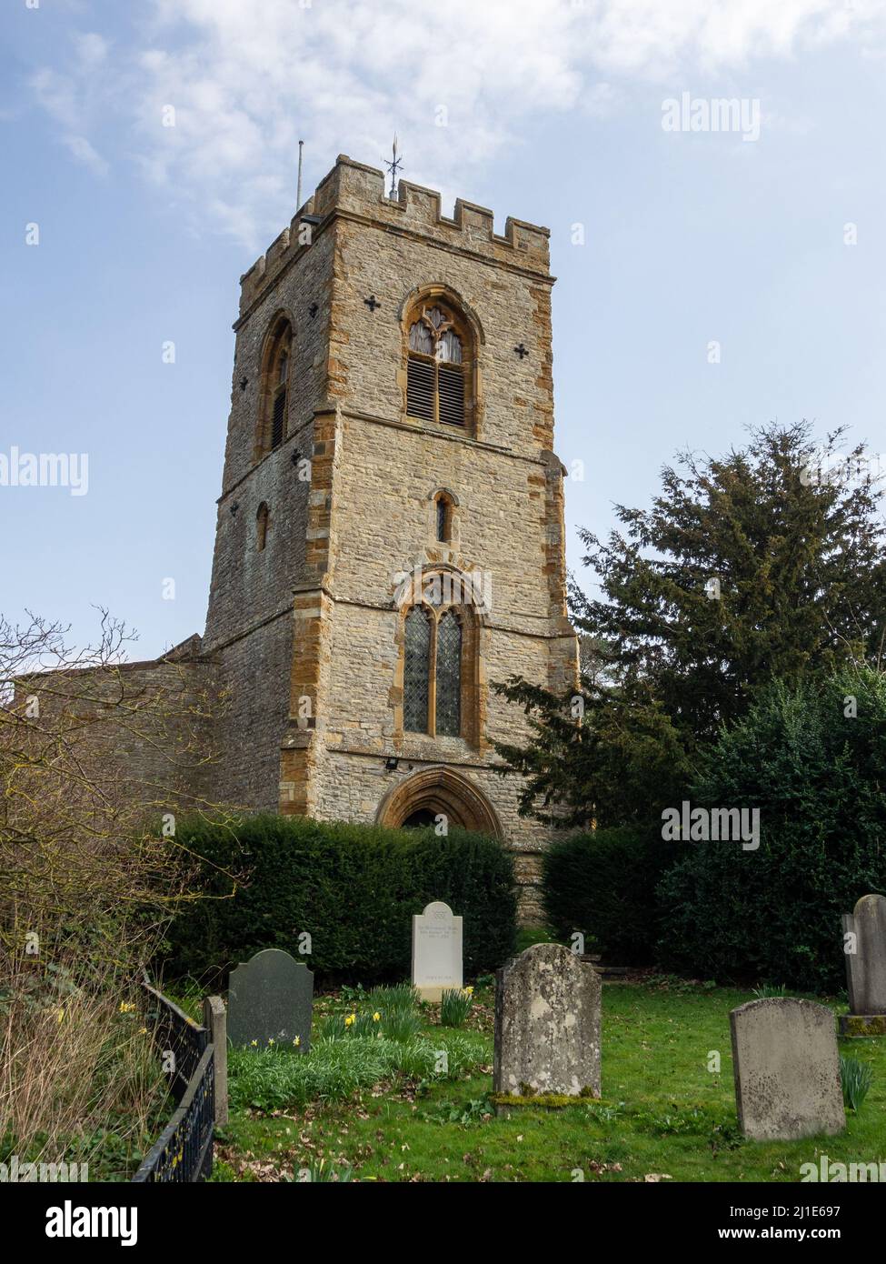 Church of St Peter and St Paul in the village of Courteenhall, Northamptonshire, UK; earliest parts date from 13th century Stock Photo