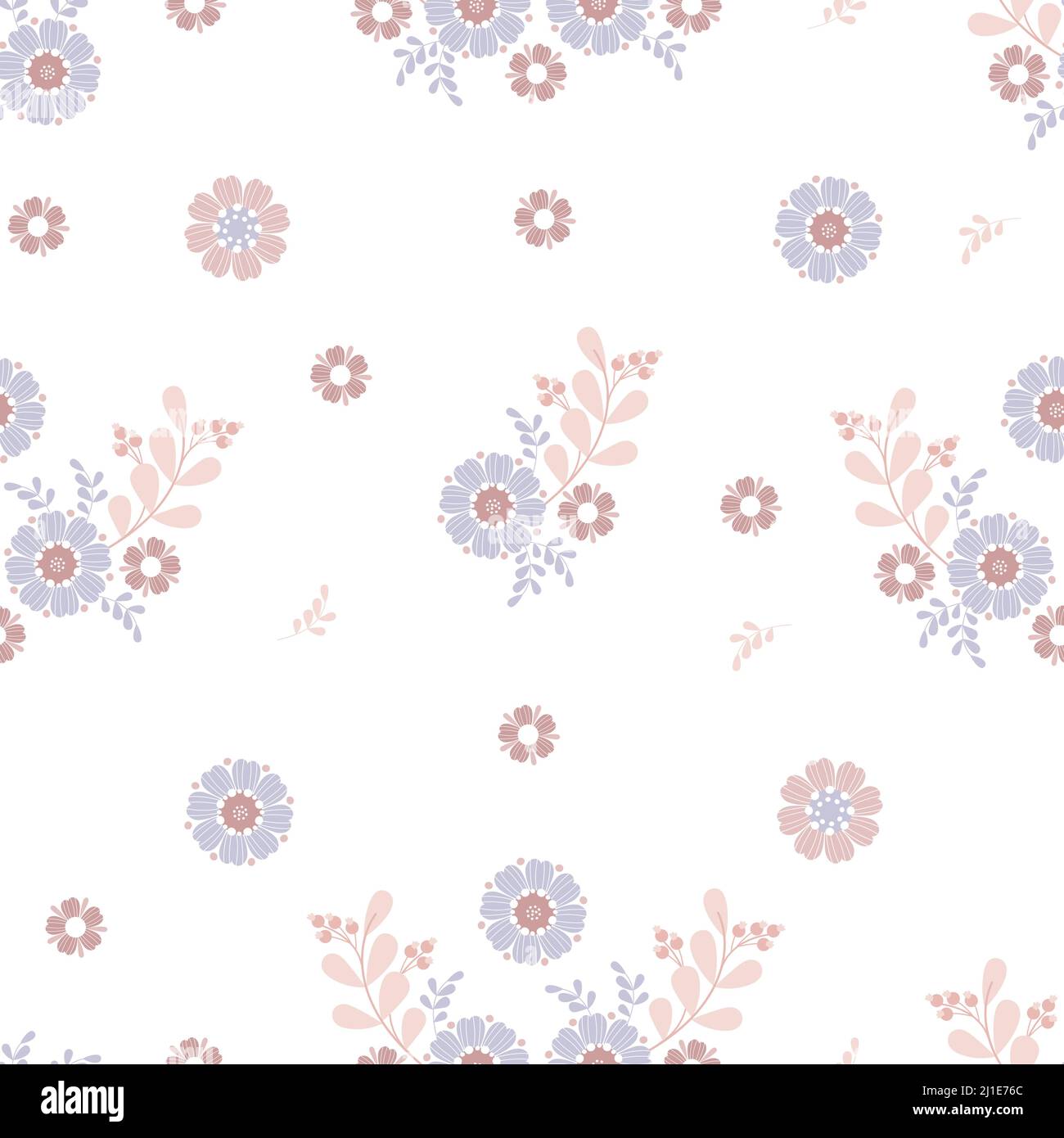 Floral seamless pattern. Delicate pastel floral compositions on white