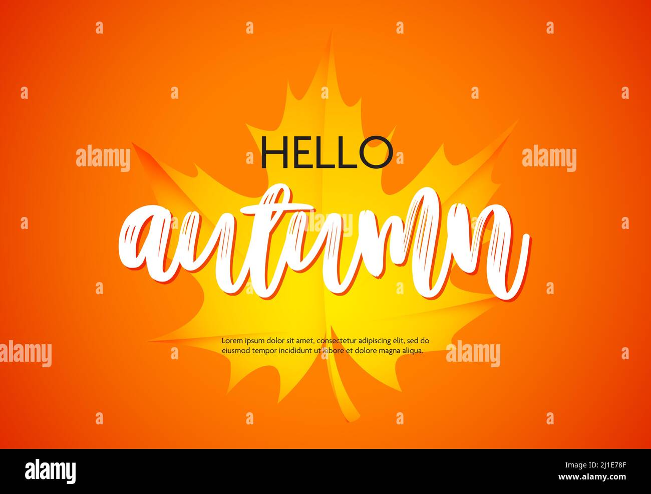 Hello autumn poster design with yellow maple leaf. Text sample on ...