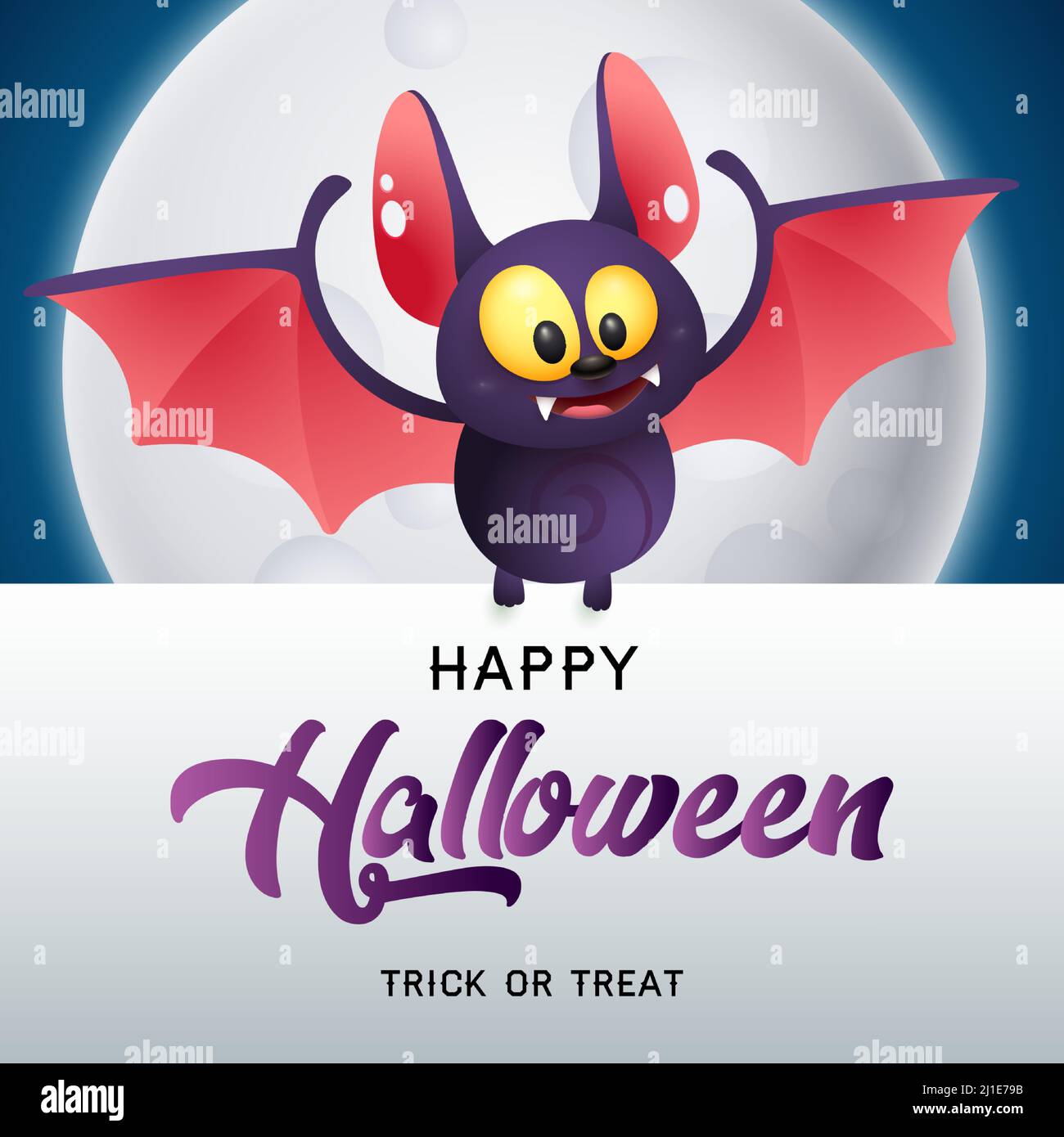Happy Halloween, Trick or Treat lettering with bat and moon. Invitation ...