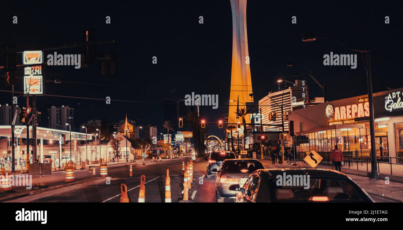 The Strat Hotel Casino And Skypod And Las Vegas Boulevard Gateway Arches At  Night Stock Photo - Download Image Now - iStock