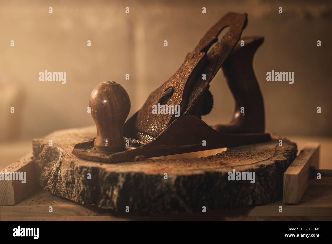 Old wood planer in the carpentry Stock Photo Alamy