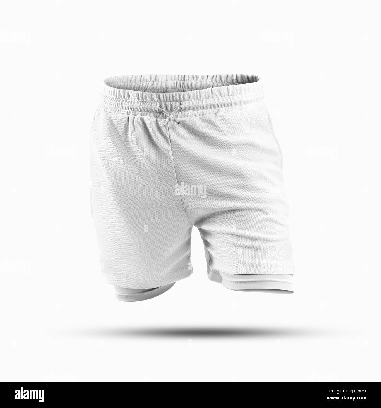 White loose shorts mockup with underpants compression line, 3D ...